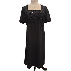 Vintage 80s Marianna Elegant Black Beaded Sequin Cocktail Midi Dress Women's 8